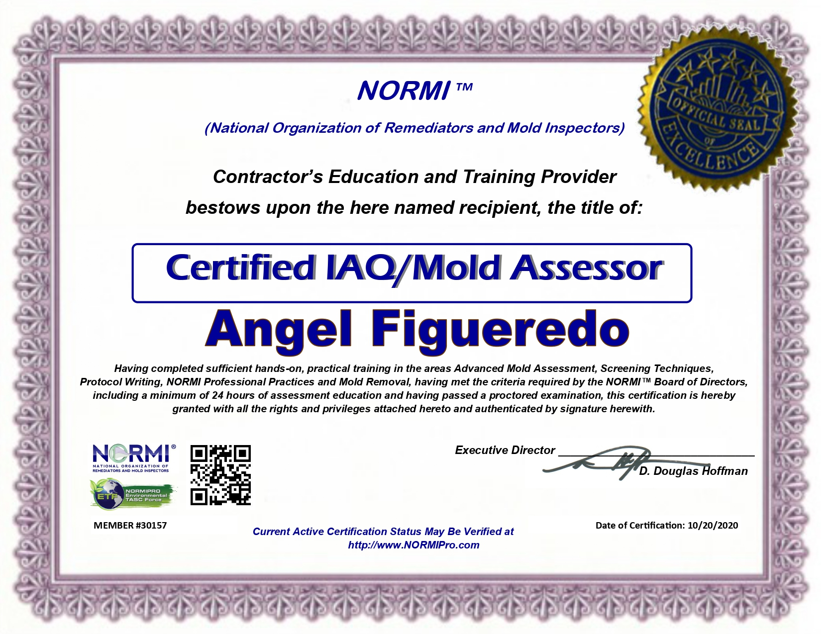 Certificate of Mold Assesor